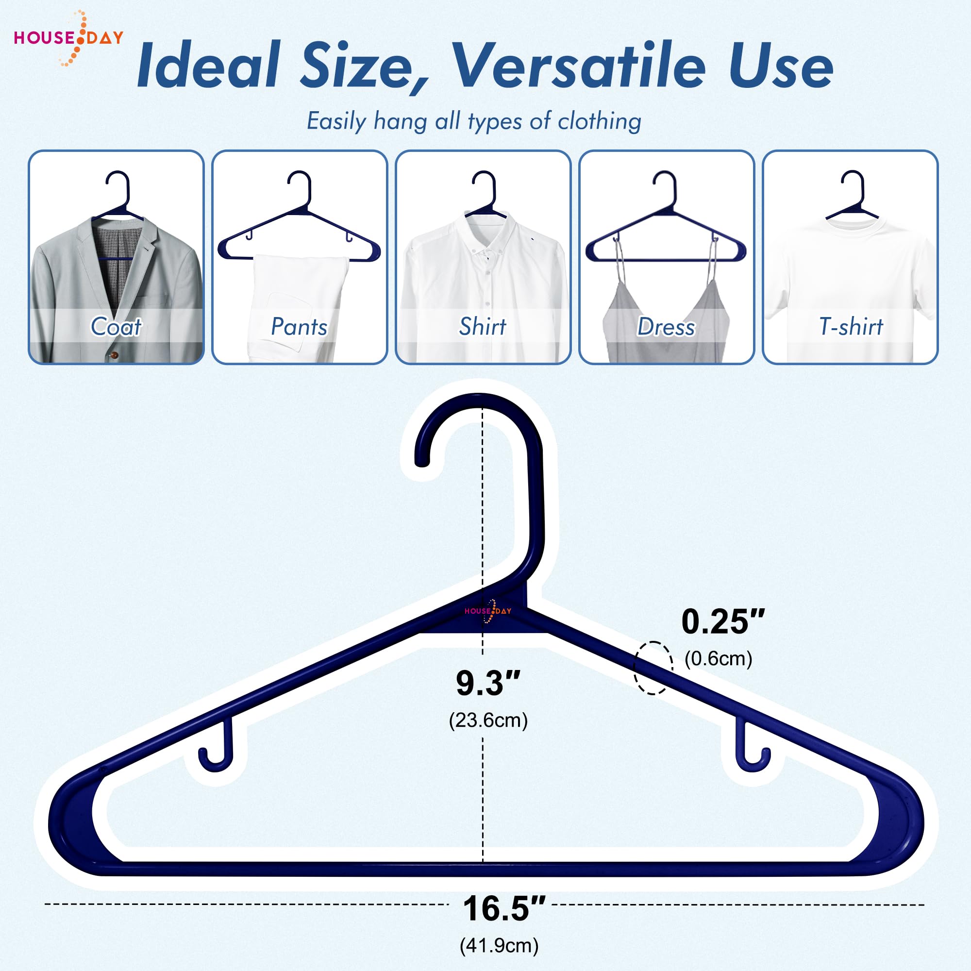 HOUSE DAY hangers with non-slip hooks secure garments safely