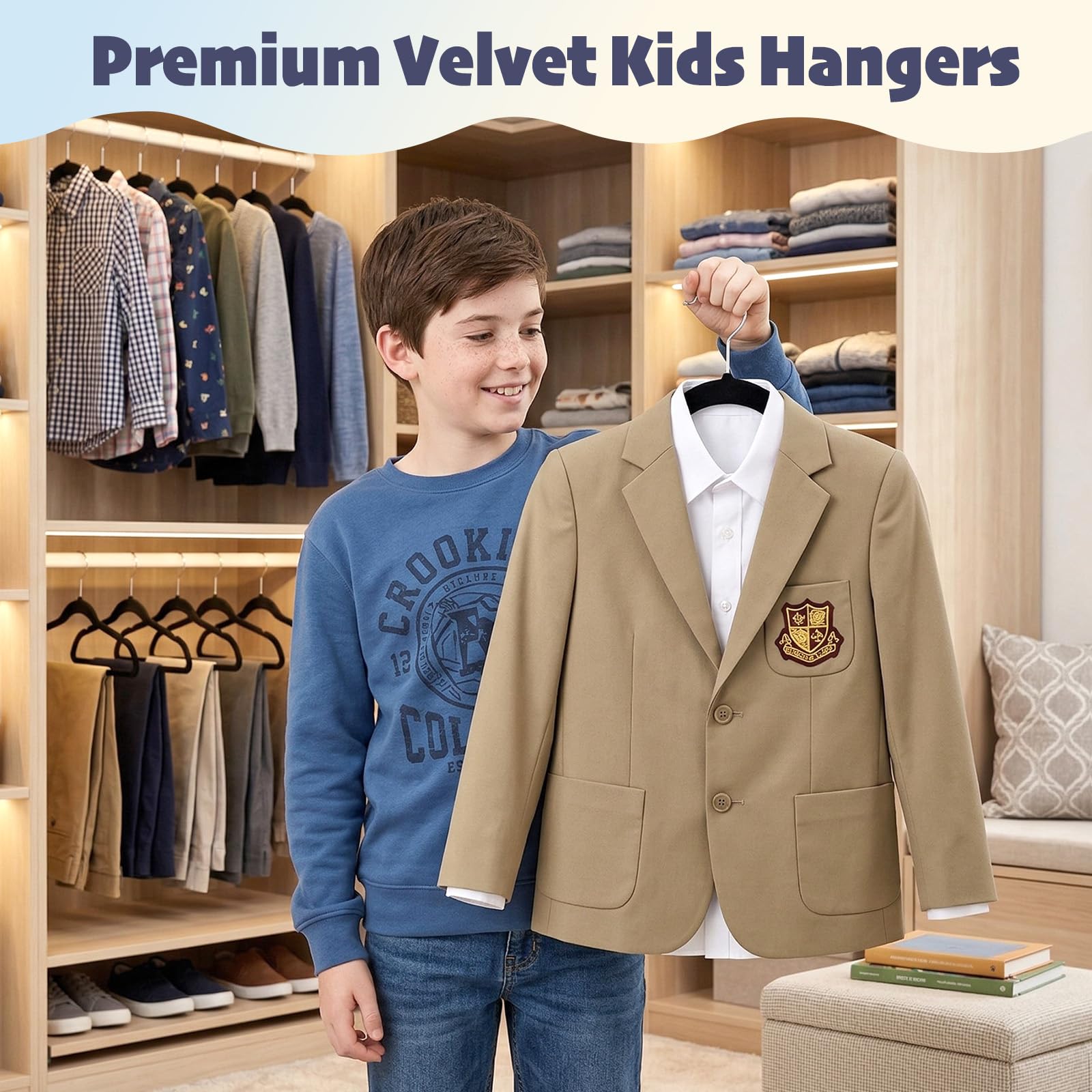 House Day non-slip kids hangers provide a secure grip for delicate clothing.