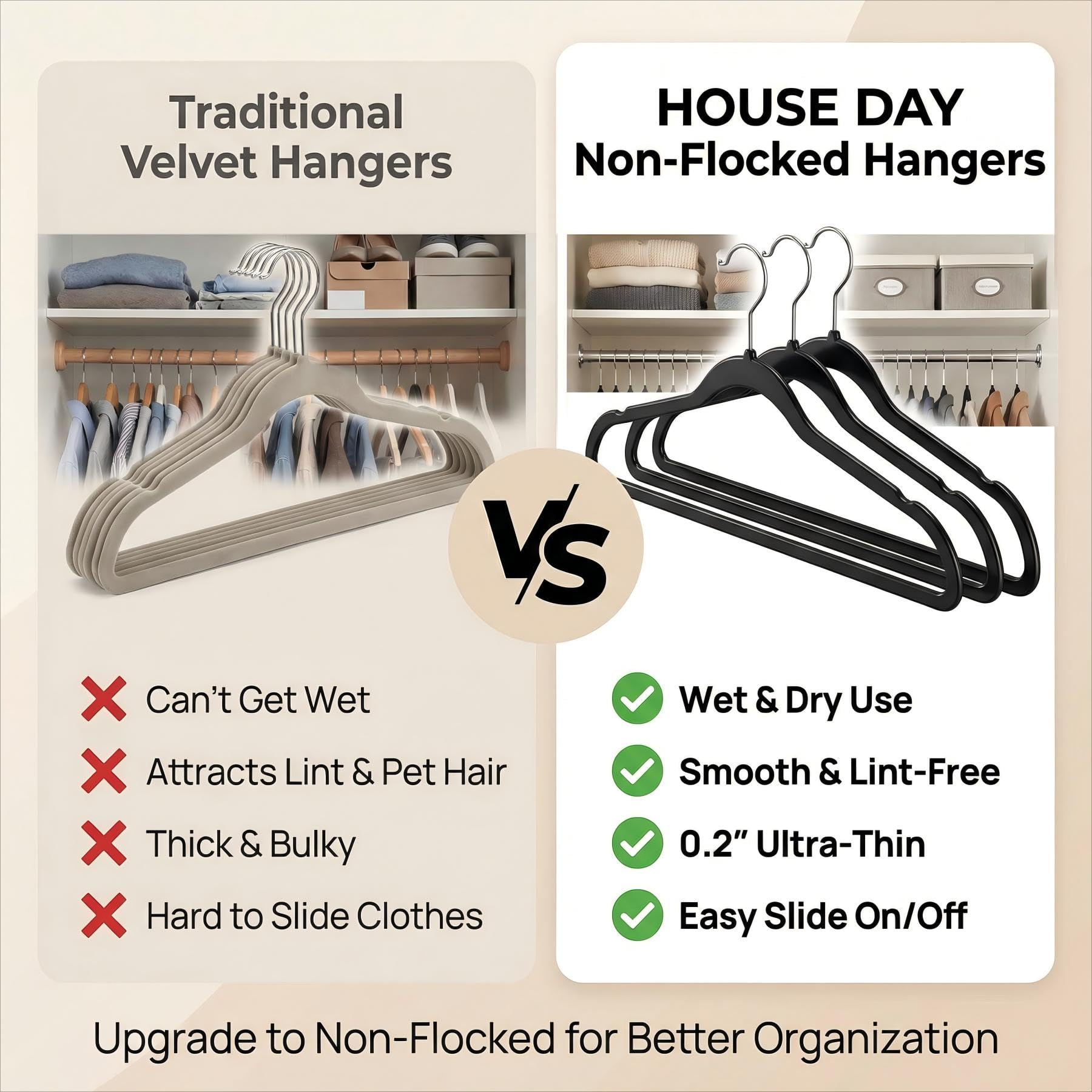 HOUSE DAY non-slip notches keep delicate fabrics secure and wrinkle-free
