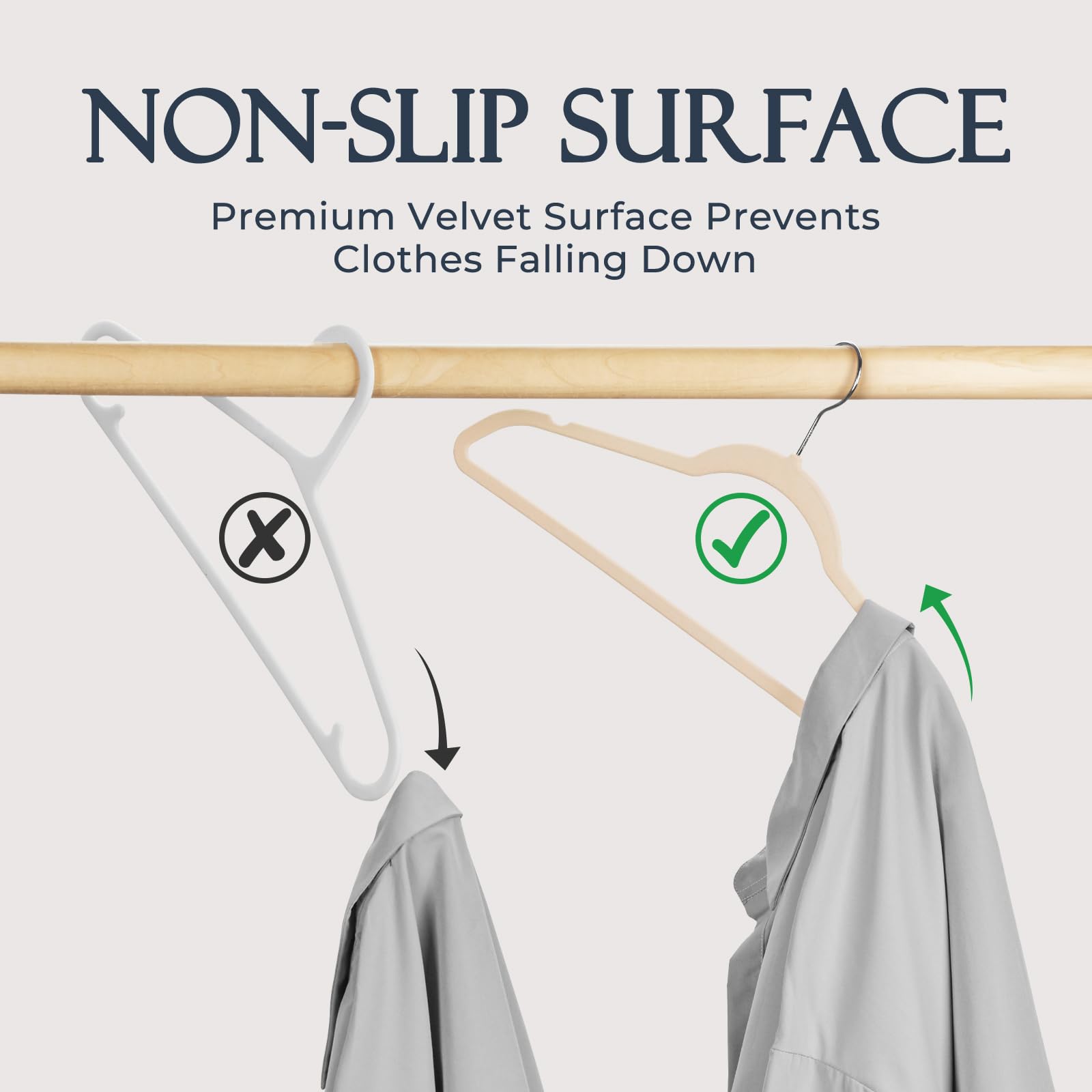 House Day hanger shows non-slip shoulder design to keep clothes in place