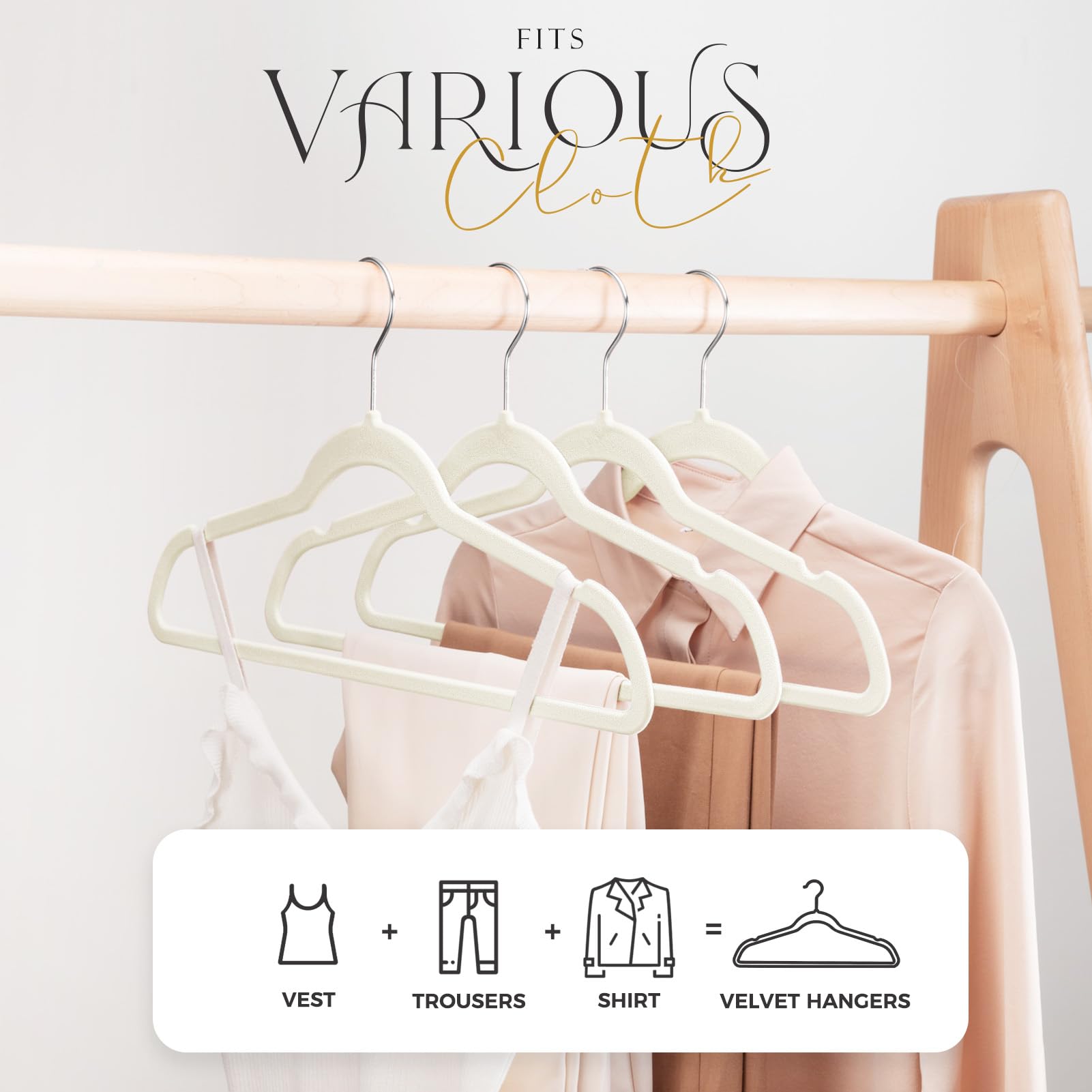 HOUSE DAY Non-slip velvet hangers securely cradle silk tops.
