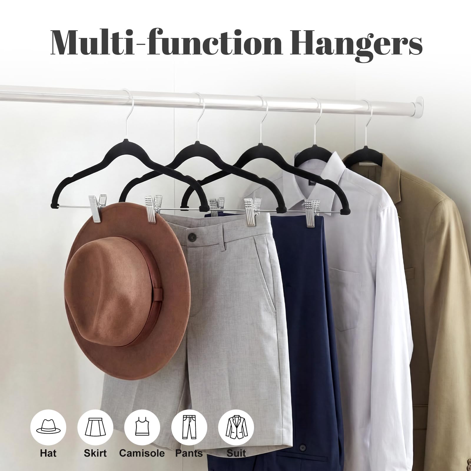 HOUSE DAY non-slip-velvet hangers prevent slips and wrinkles on delicate fabrics.