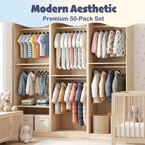 HOUSE DAY compact hangers boost nursery closet organization.