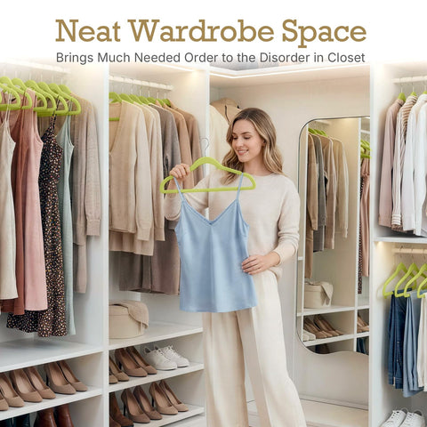 HOUSE DAY 60-pack velvet hangers enhance space-saving wardrobe setup.