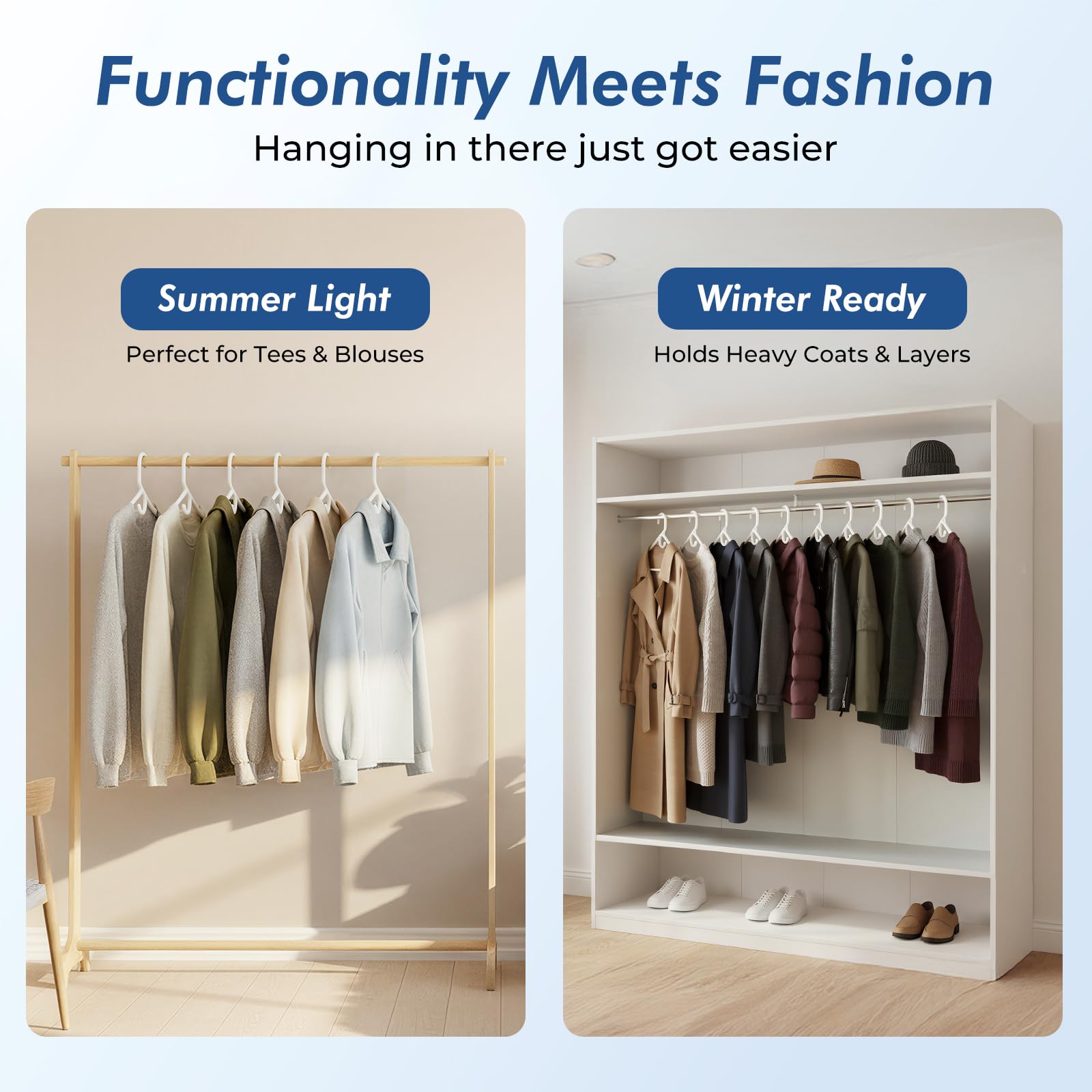 HOUSE DAY white hangers maximize closet space and order