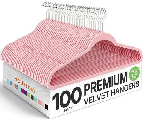 HOUSE DAY Premium Velvet Hangers light pink, keeping garments secure and organized