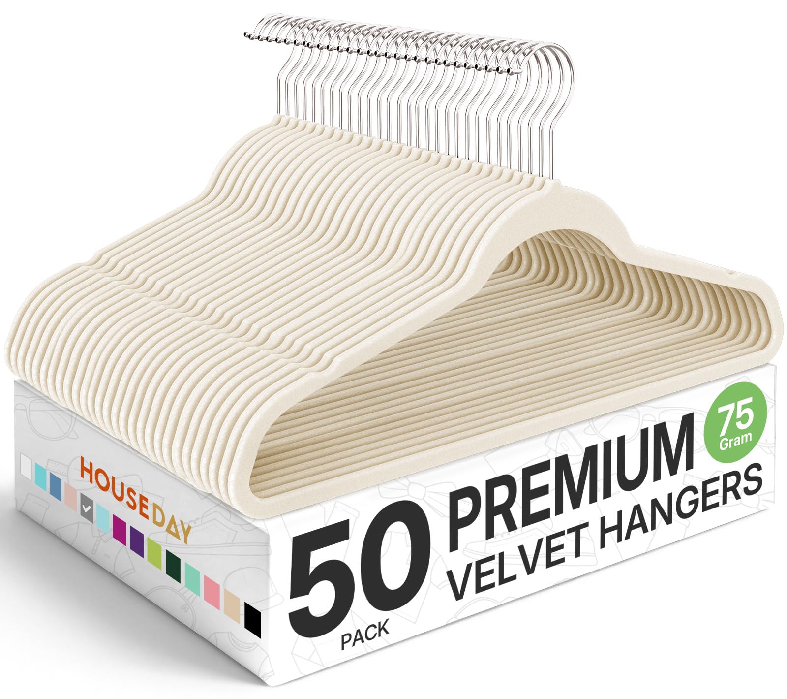 HOUSE DAY premium velvet hangers 50-pack, smooth finish for wrinkle-free apparel.
