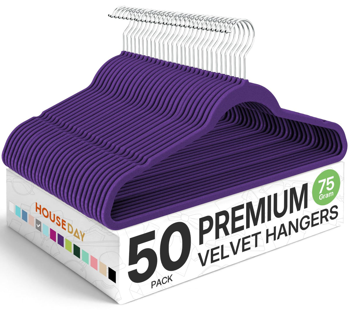 HOUSE DAY premium velvet hangers 50-pack keep closets tidy and outfits ready.