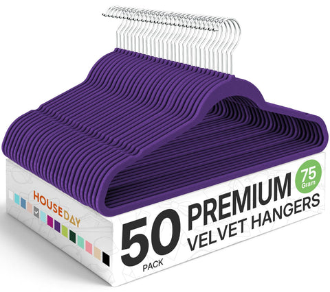 HOUSE DAY premium velvet hangers 50-pack keep closets tidy and outfits ready.
