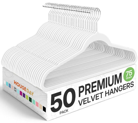 House Day premium velvet hangers with soft velvet finish protect clothes.