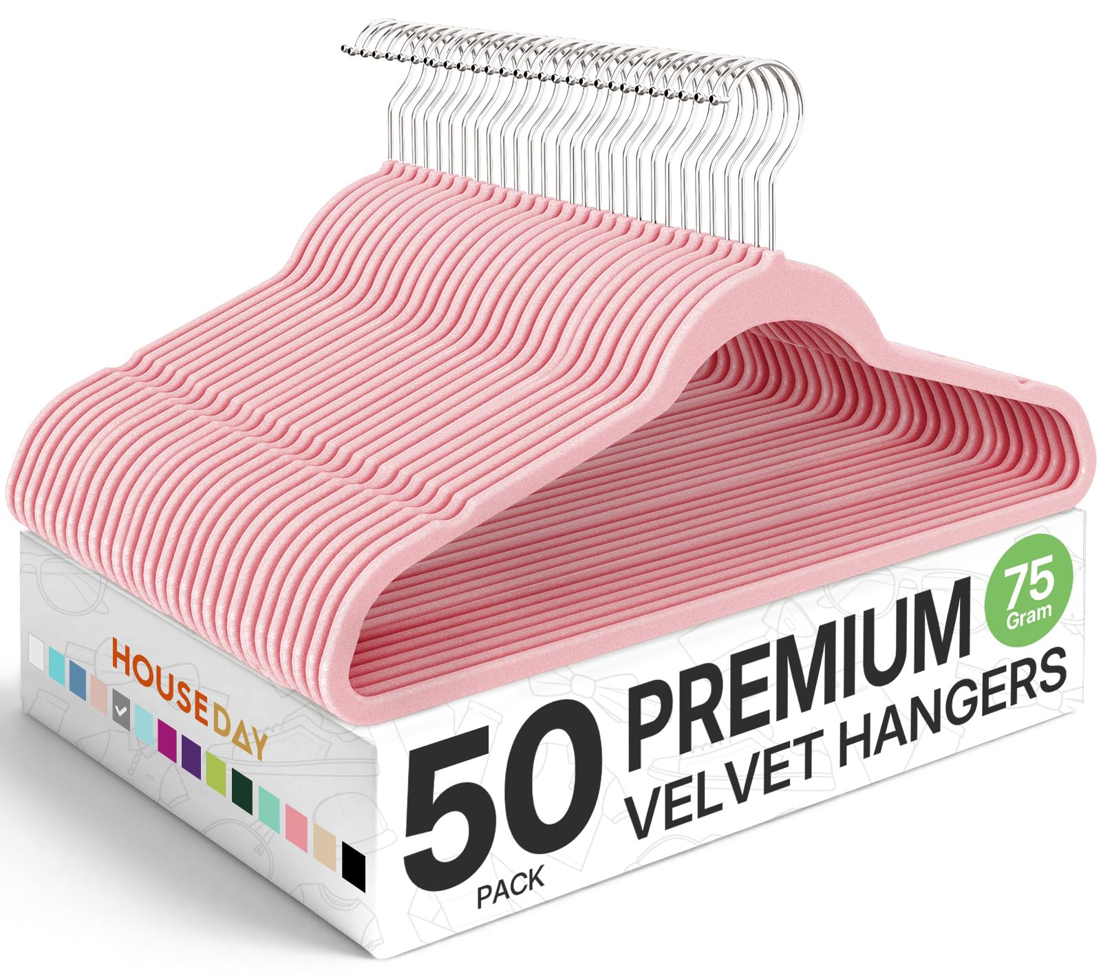 HOUSE DAY premium velvet hangers pink with non-slip grip for coats and shirts