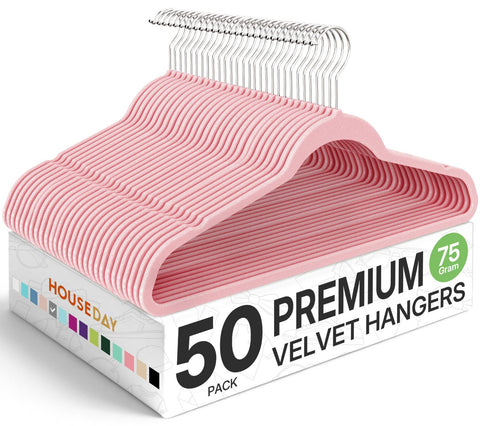 HOUSE DAY premium velvet hangers pink with non-slip grip for coats and shirts