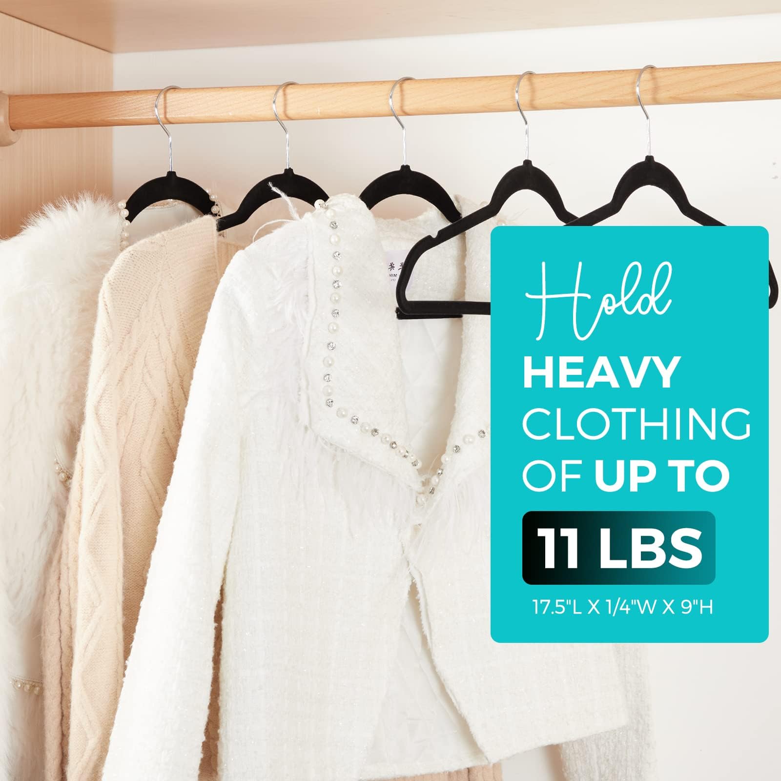 Soft velvet coating on HOUSE DAY hangers protects fabrics from snagging.