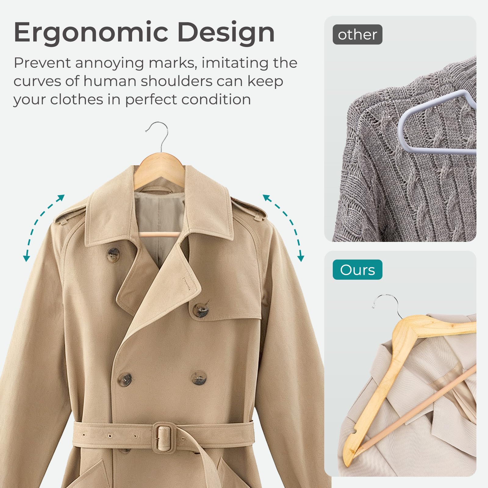 Natural finish on House Day hangers adds a warm, boutique-like touch.