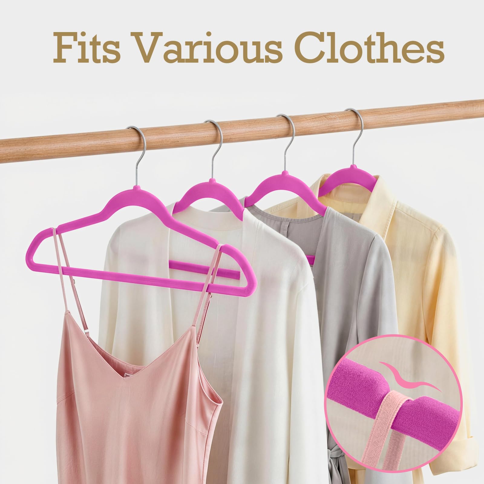 HOUSE DAY Rosy Red Velvet Hangers shoulder-detail demonstrates non-slip grip for straps