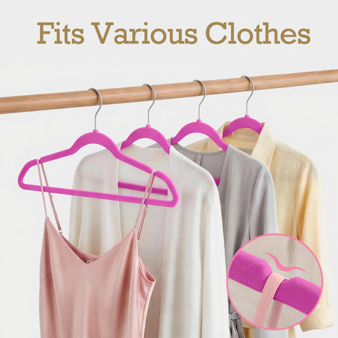 HOUSE DAY Rosy Red Velvet Hangers shoulder-detail demonstrates non-slip grip for straps