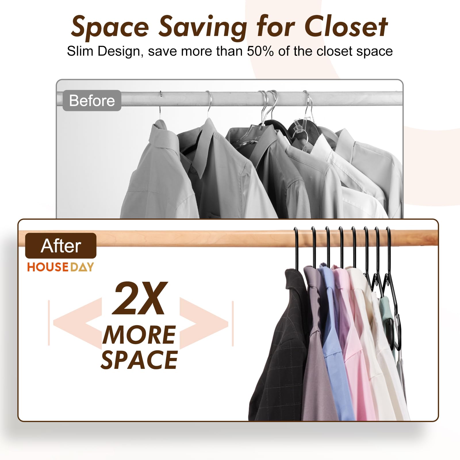 HOUSE DAY slim 0-25-inch hangers maximize closet space without crowding garments