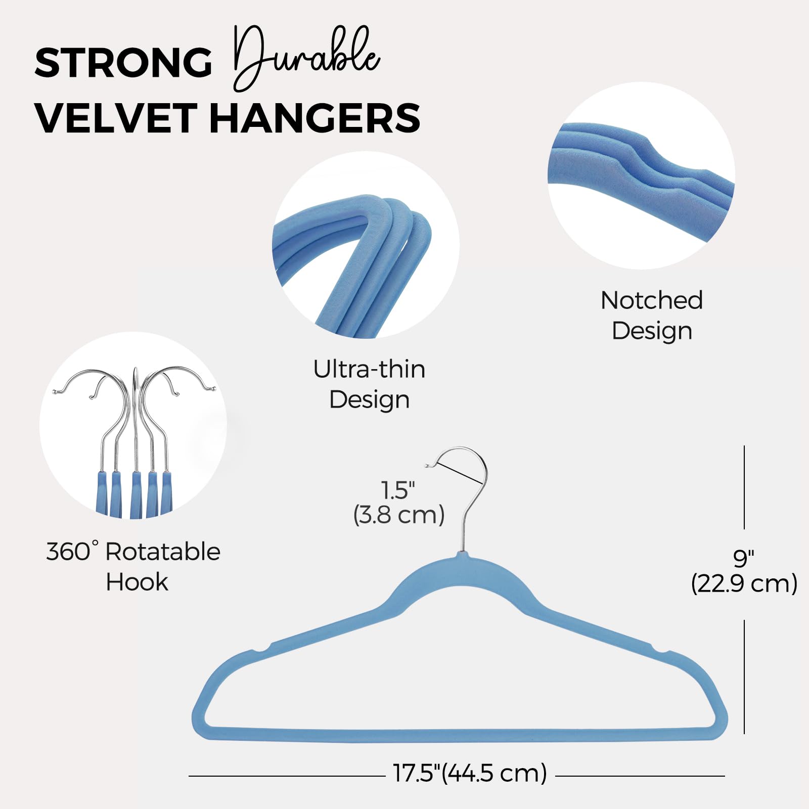 HOUSE DAY slim profile blue velvet hangers streamline organization.