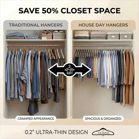 HOUSE DAY slim 0.2-inch profile hanger saves closet space while supporting garments