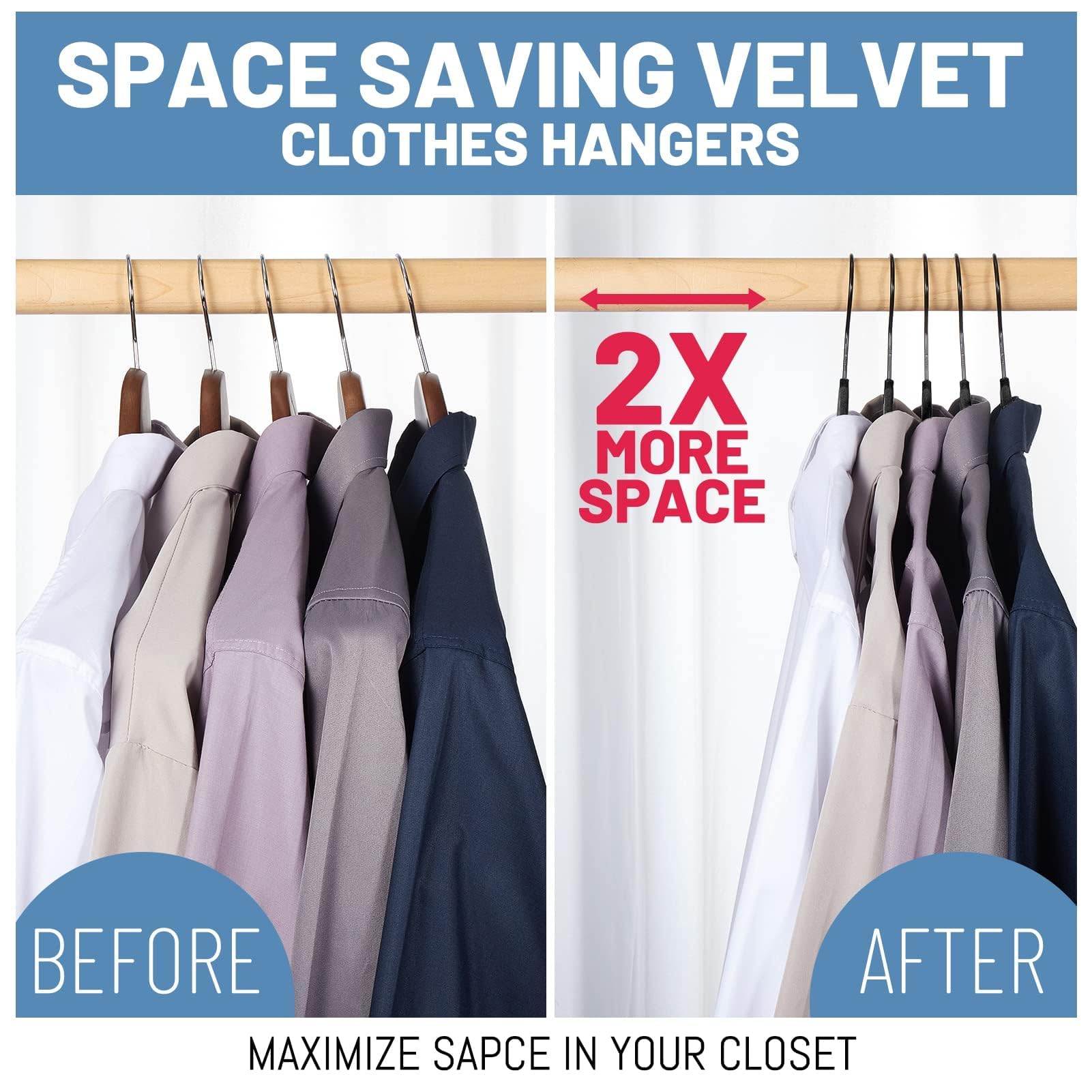 House Day slim space-saving hangers maximize closet capacity while maintaining shape.