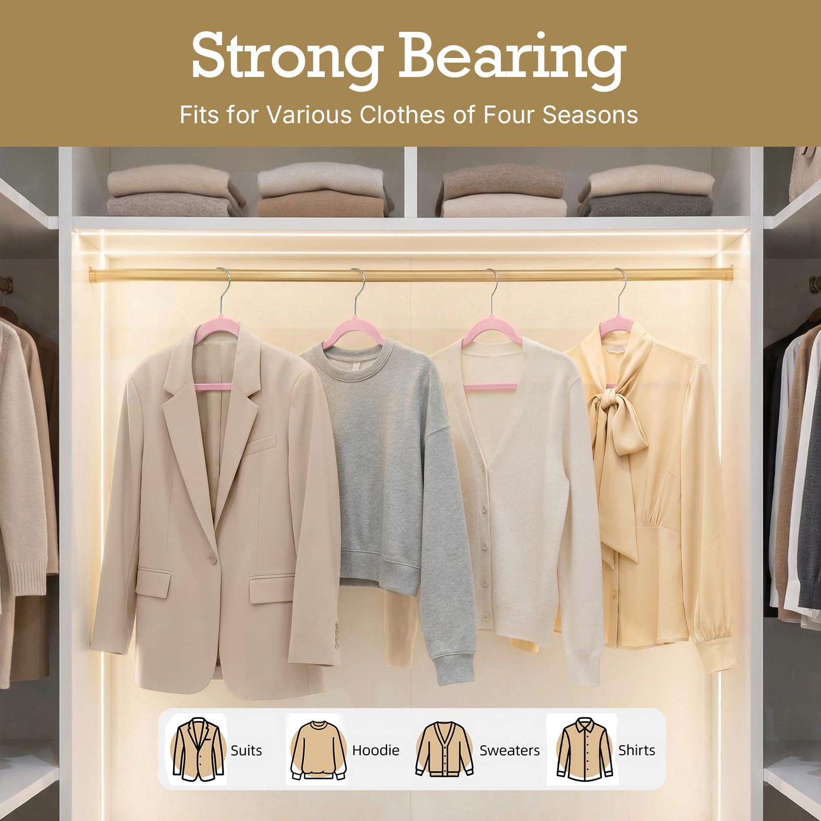 HOUSE DAY sturdy velvet hangers prevent slipping while preserving garment shapes.