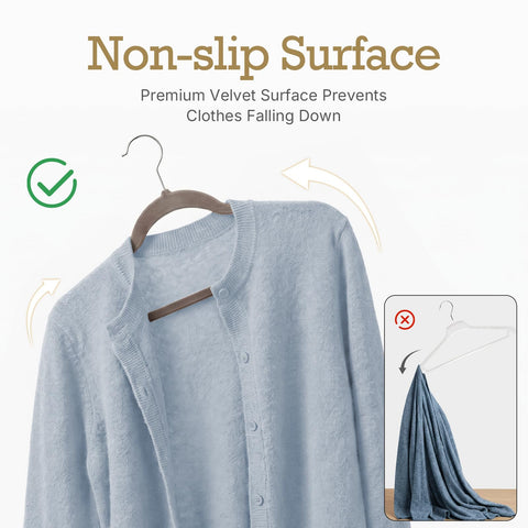 HOUSE DAY taupe velvet hangers 60 pack close-up showing plush velvet texture and anti-shedding finish.