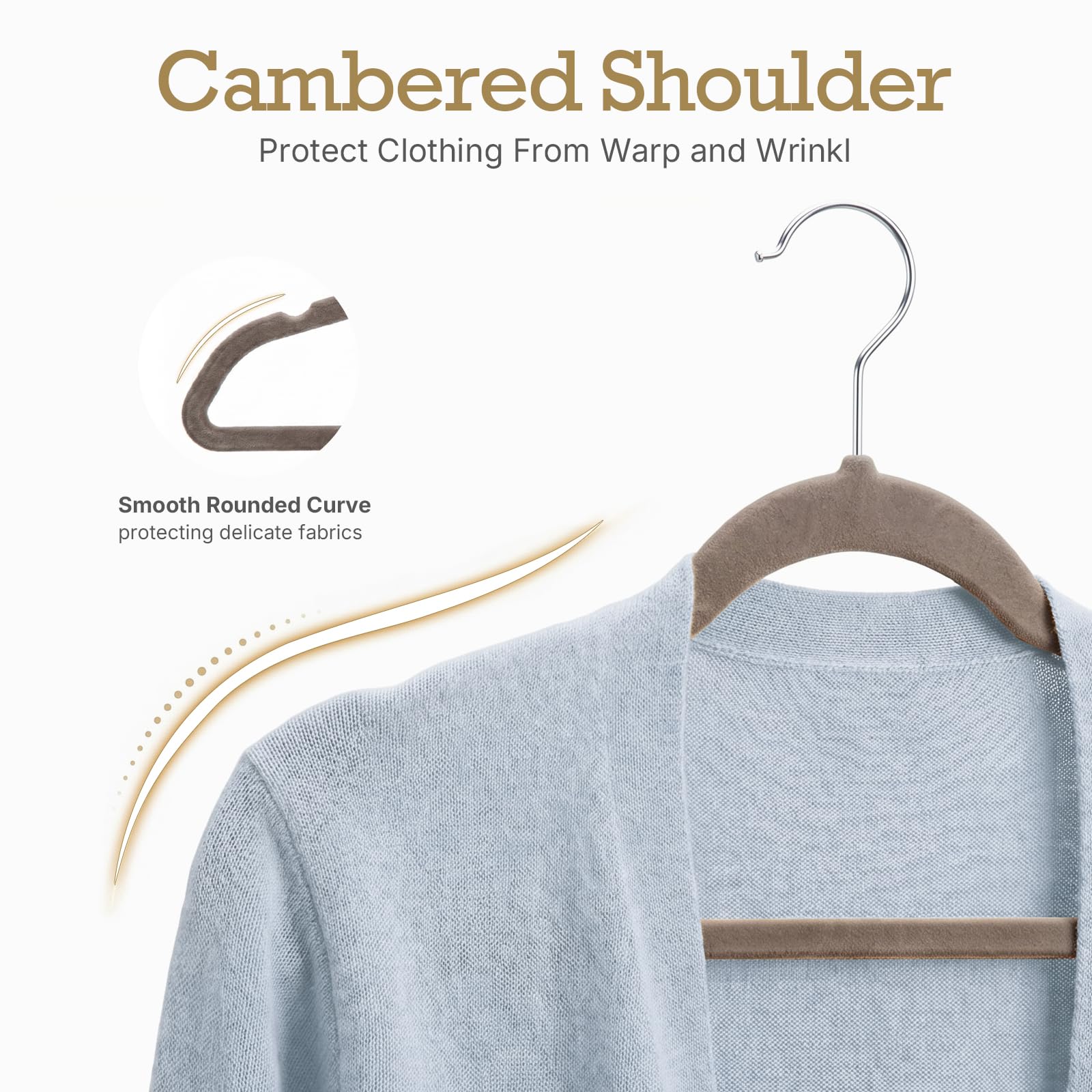 HOUSE DAY taupe velvet hangers 60 pack non-slip groove prevents slipping.