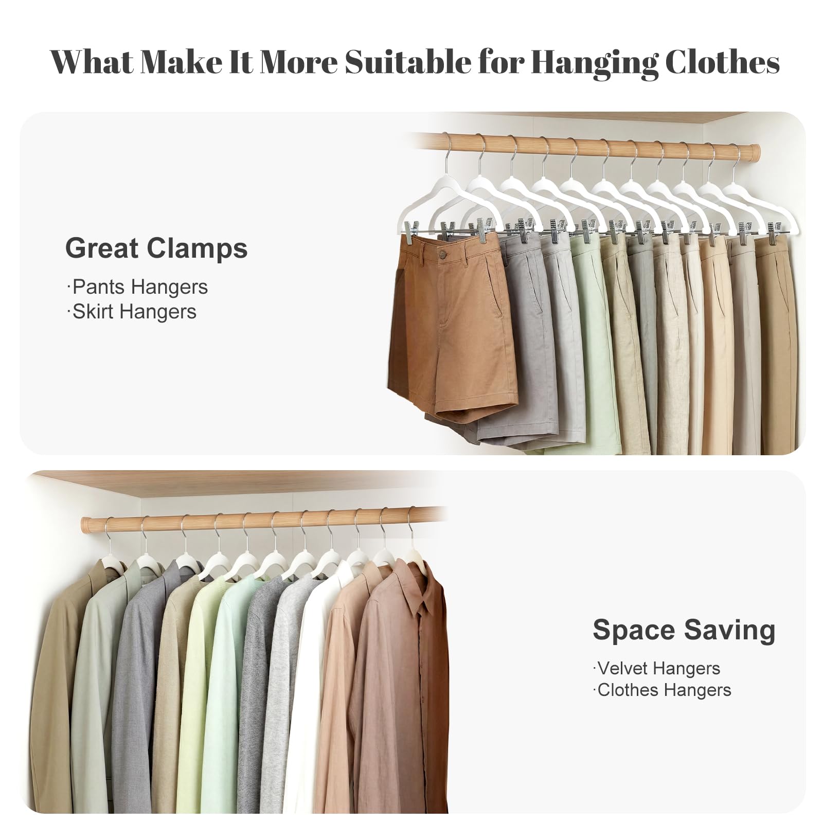 HOUSE DAY velvet hanger with adjustable clips makes clipping skirts and pants easy.