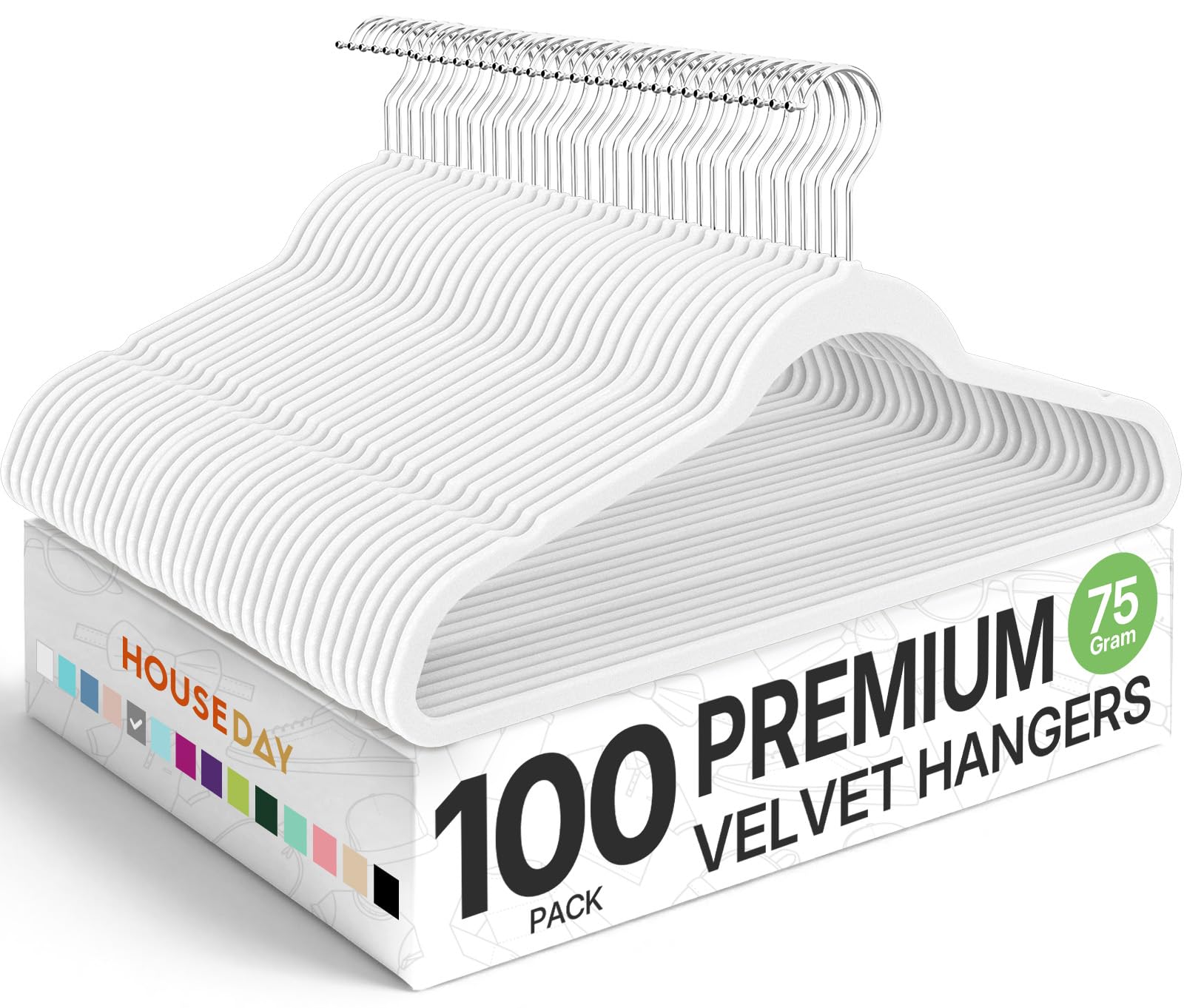 House Day velvet hanger with plush velvet grip holds delicate fabrics securely.