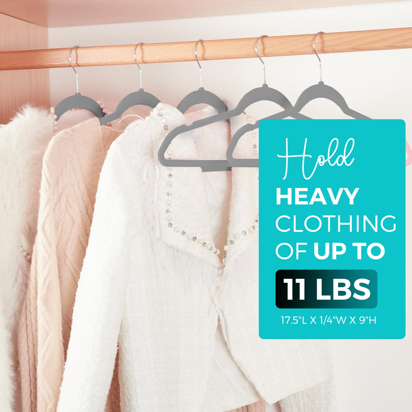 House Day heavy-duty hangers support coats and suits up to 11 pounds.