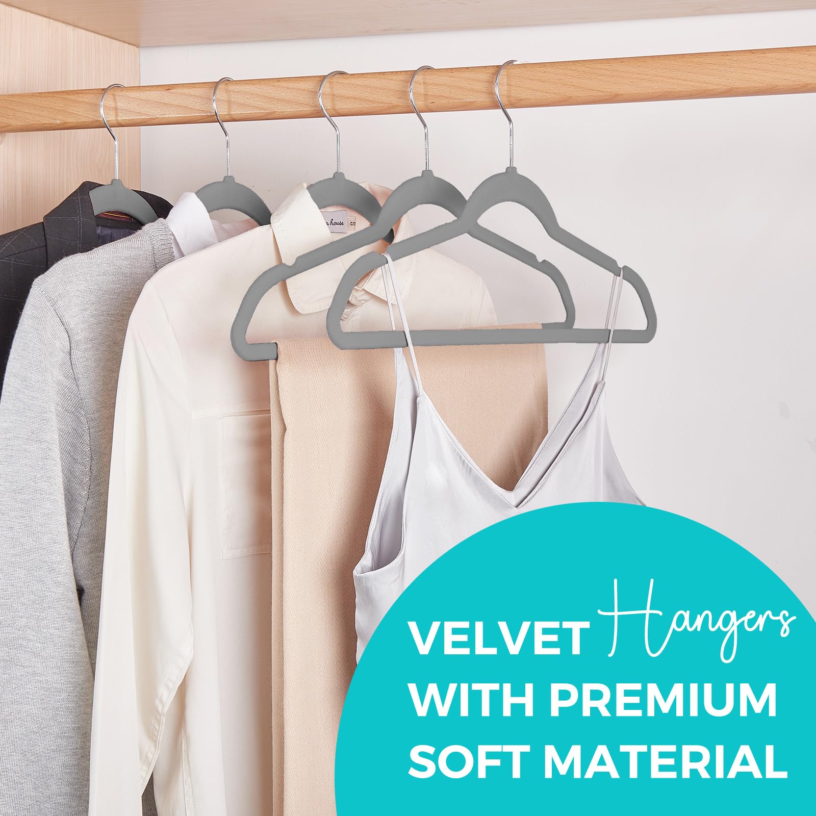 House Day velvet hangers with non-slip shoulders keep delicate straps in place.