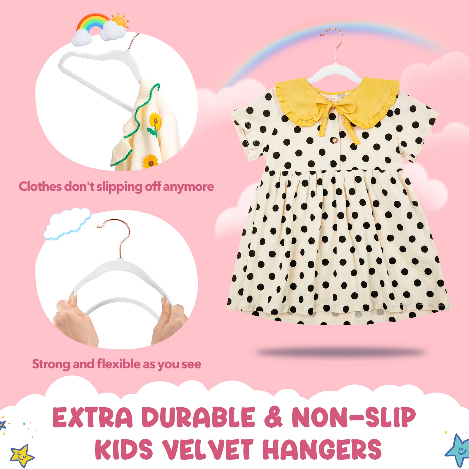 HOUSE DAY velvet kids hangers close-up shows soft flocking protecting fabrics