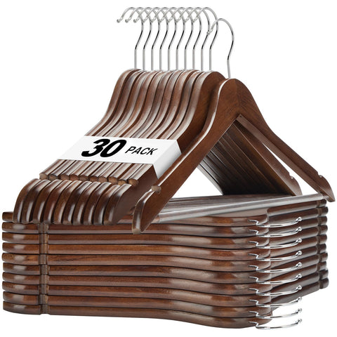 House Day walnut wooden hanger front view shows smooth finish and sturdy construction for coats.