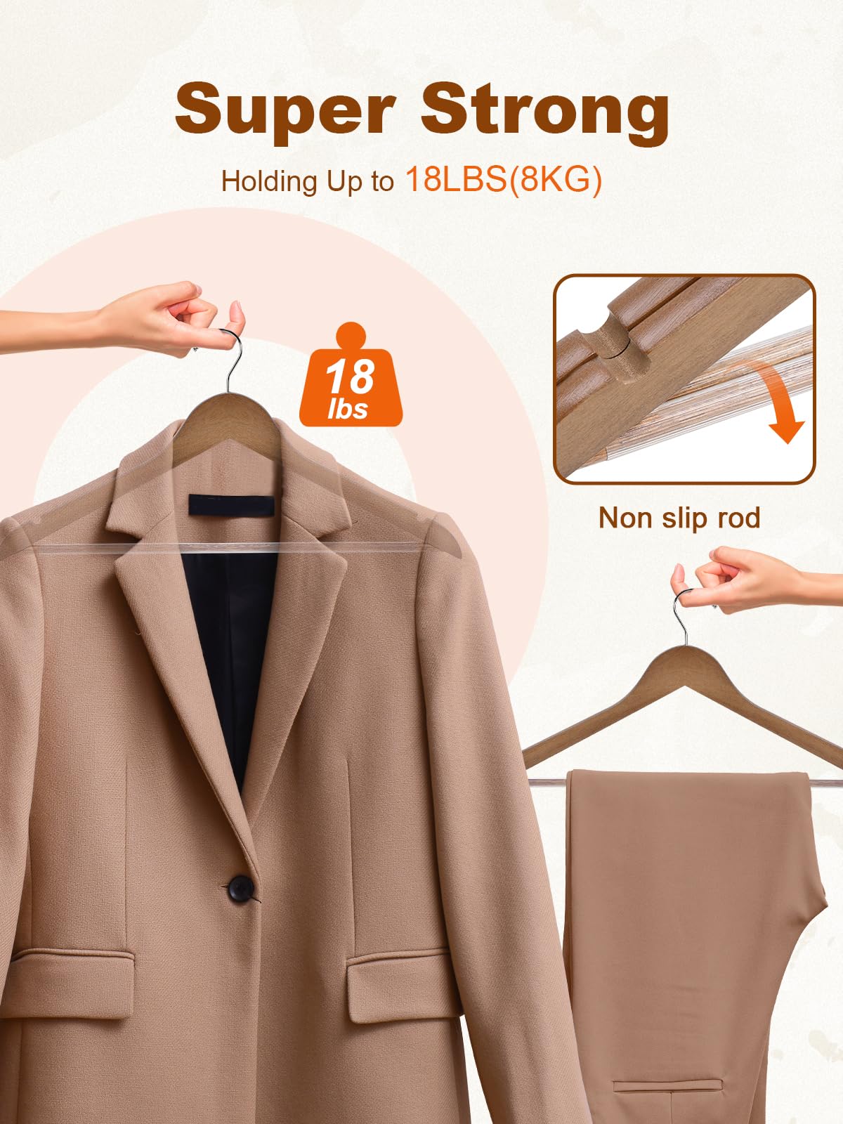 House Day heavy-duty walnut hanger supports bulky coats up to 18 lbs