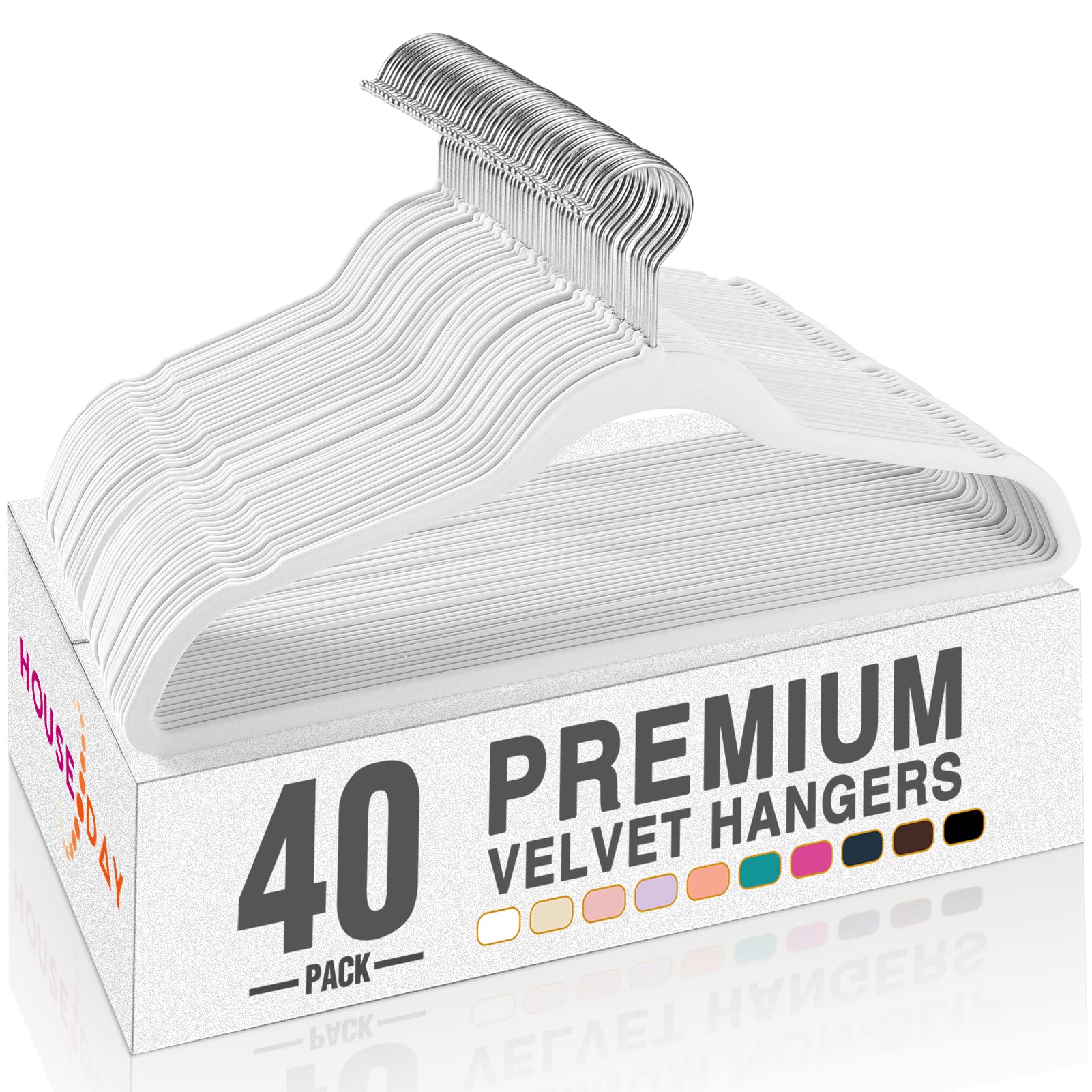 House Day White Velvet Hangers with a 40-pack keeps shirts neat and space-saving in a compact closet.