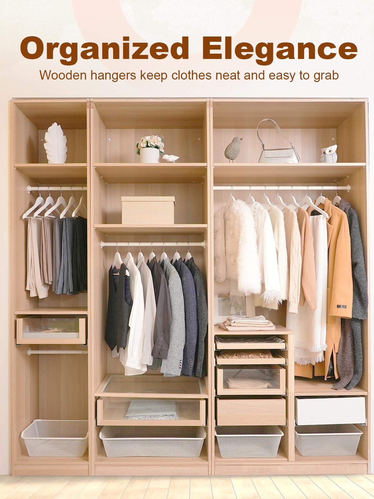 HOUSE DAY White Wooden Hangers 360 degree hook enables easy closet access