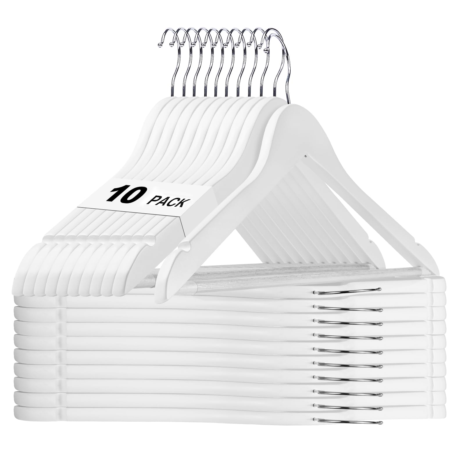 HOUSE DAY White Wooden Hangers front view showing sturdy construction for heavy coats