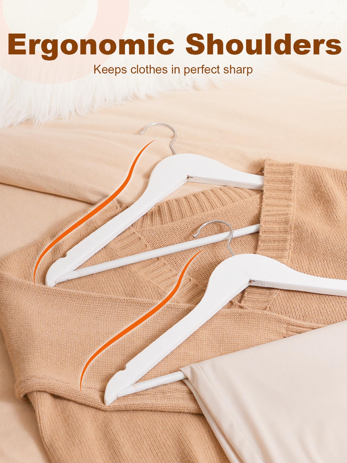 HOUSE DAY White Wooden Hangers vinyl coated pants bar reduces creases on pants