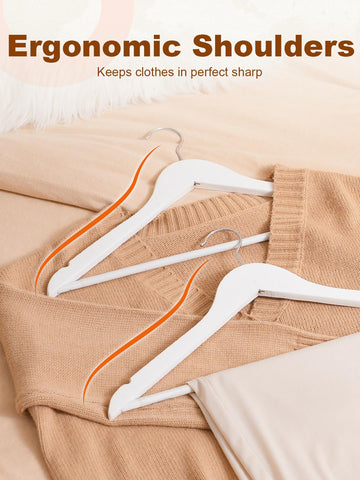 HOUSE DAY White Wooden Hangers vinyl coated pants bar reduces creases on pants