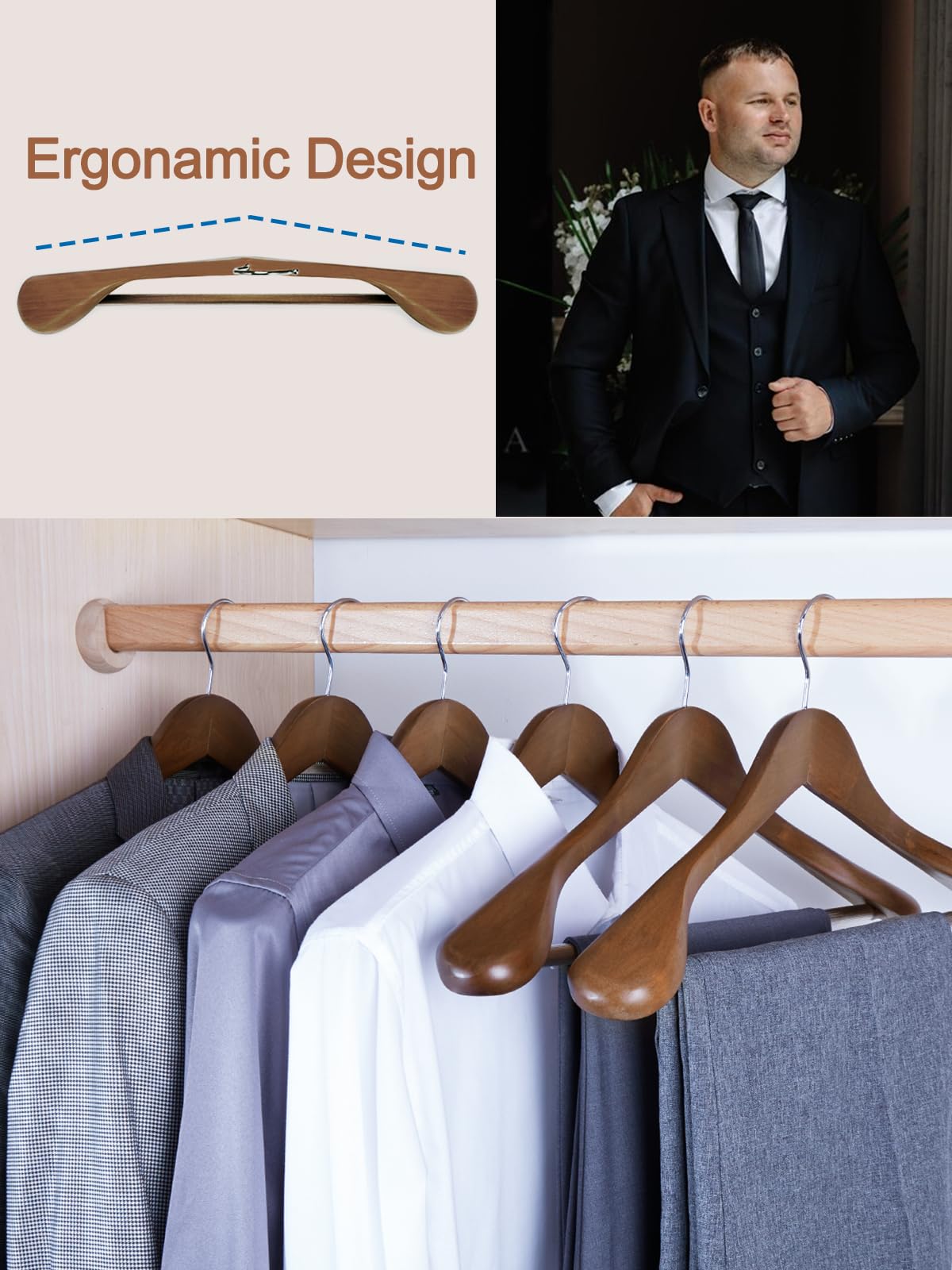 House Day wide-shoulder hanger helps maintain garment shape
