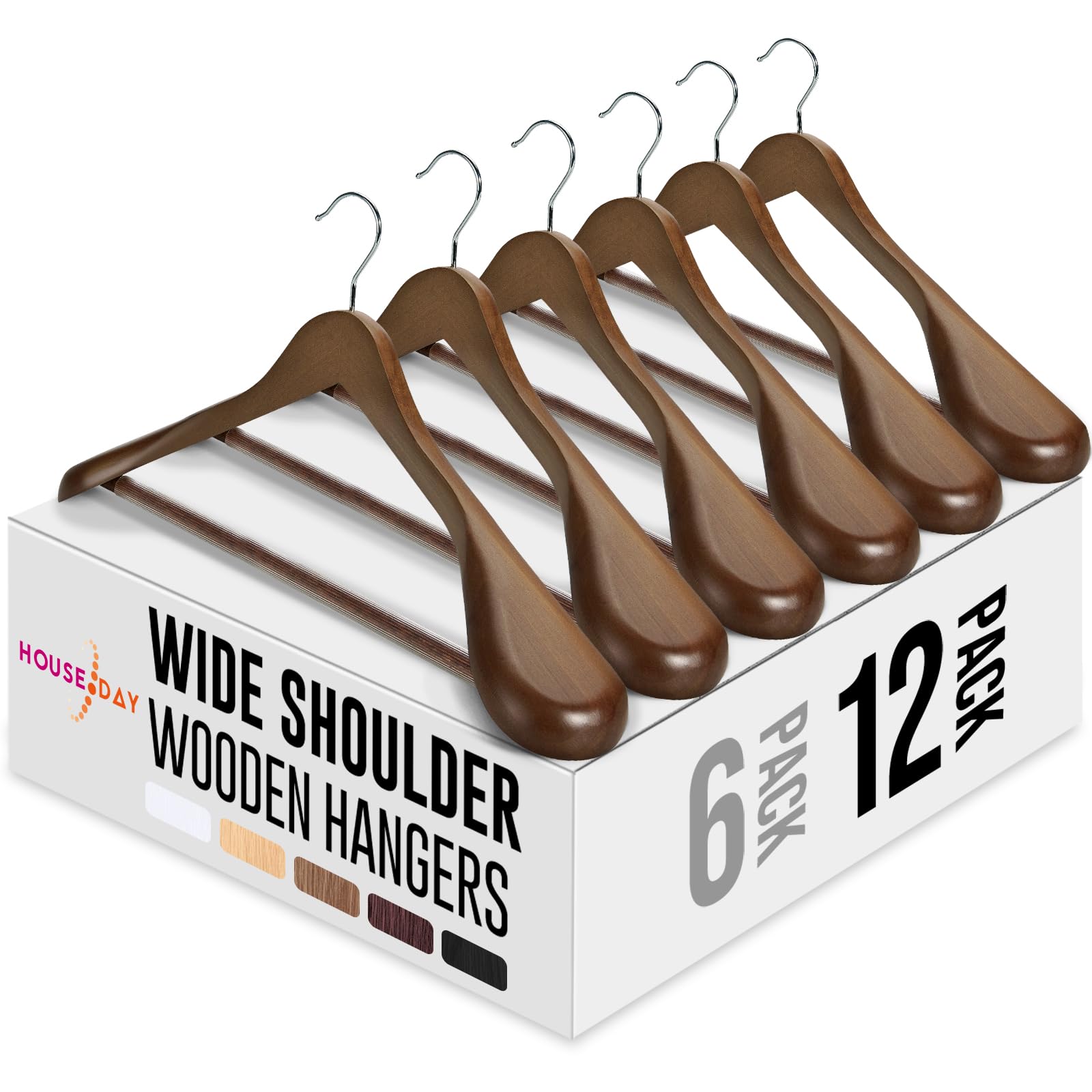 HOUSE DAY wide-shoulder wooden hanger, 12-pack, ideal for suits and coats, preserves shape
