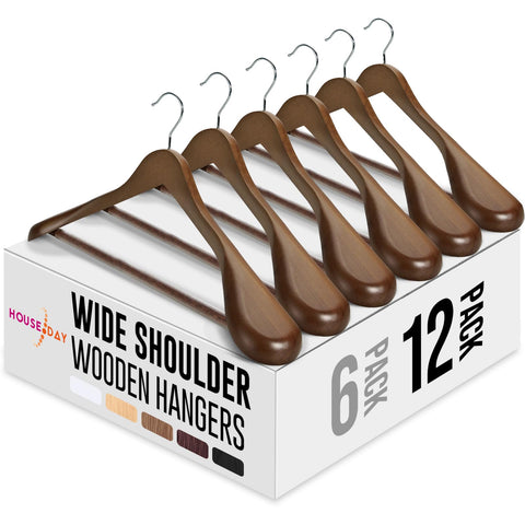 HOUSE DAY wide-shoulder wooden hanger, 12-pack, ideal for suits and coats, preserves shape