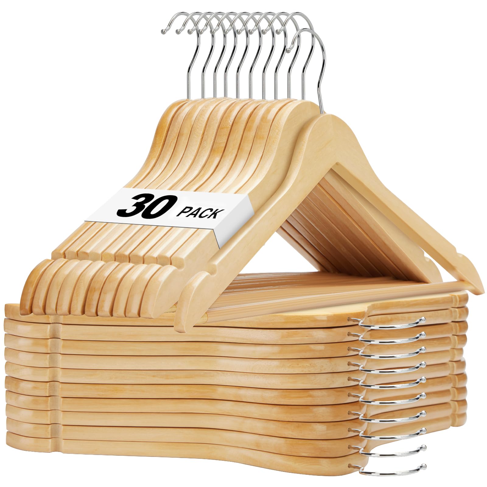 House Day wooden hanger 30-pack for durable clothing storage and organized closet space