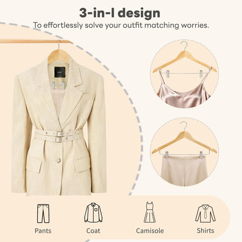 House Day wooden hangers contoured shoulders preserve garment shape for better drape.