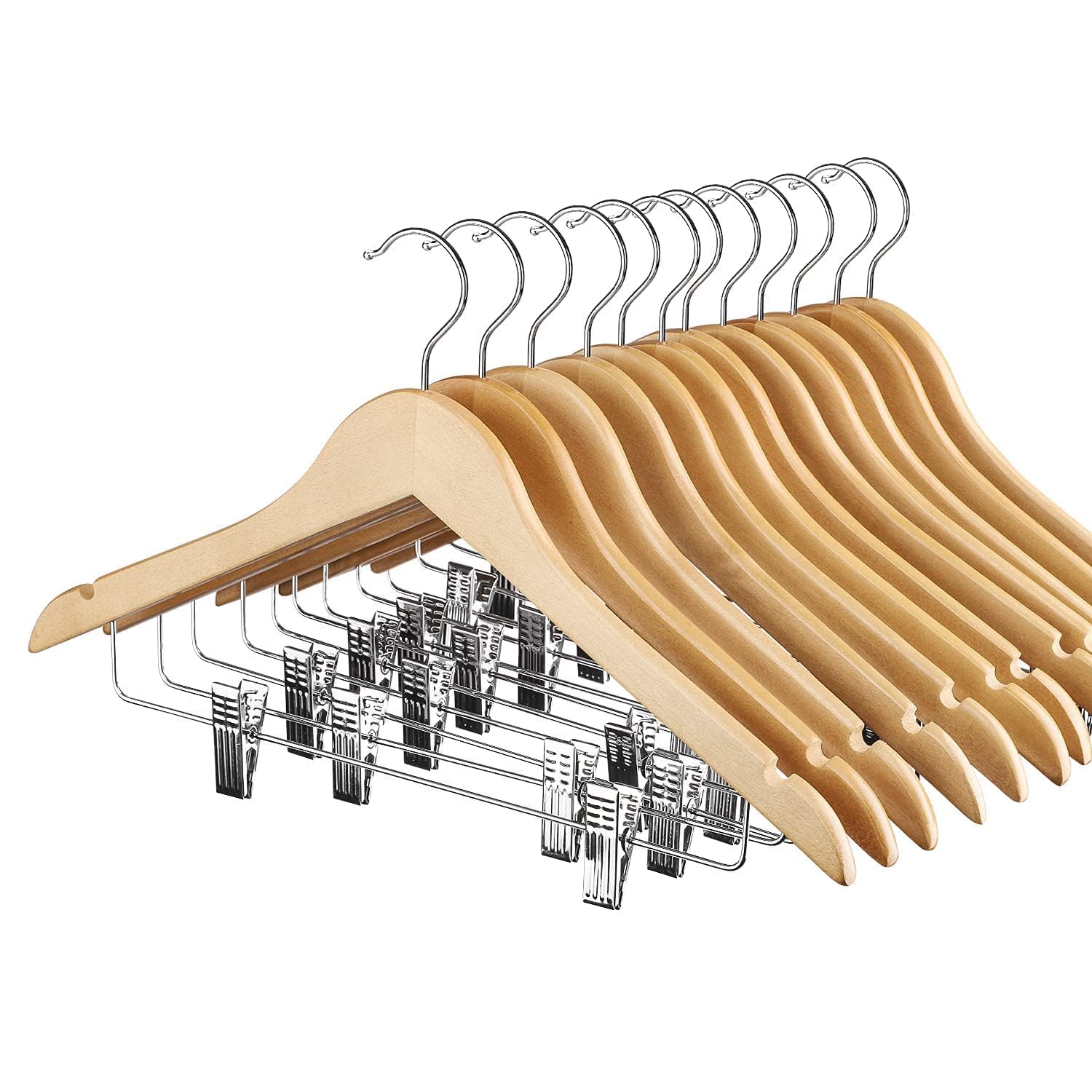 House Day wooden hangers full set highlighting premium natural wood finish for organized closets.