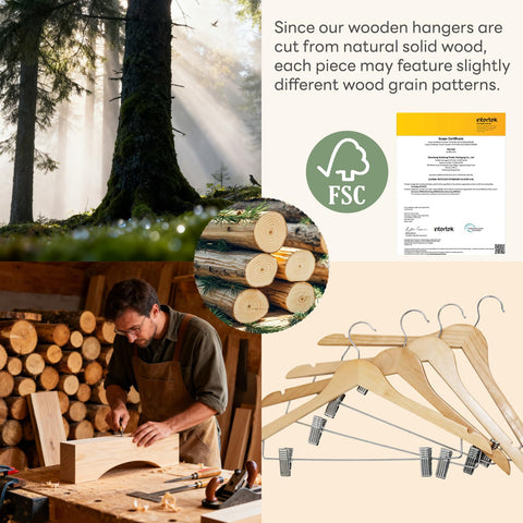 House Day wooden hangers removable clips provide versatile pants hanging options.