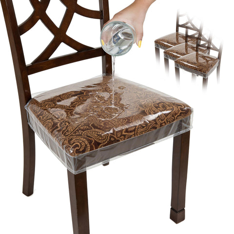 Houseables clear chair cover on a dining chair protecting from spills.