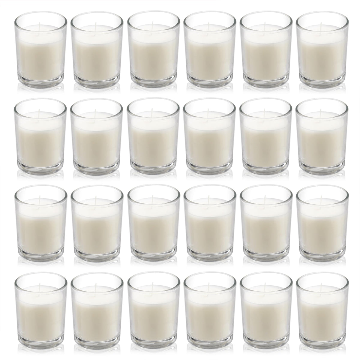 Housecret warm white unscented glass votive candles illuminate tables with soft glow