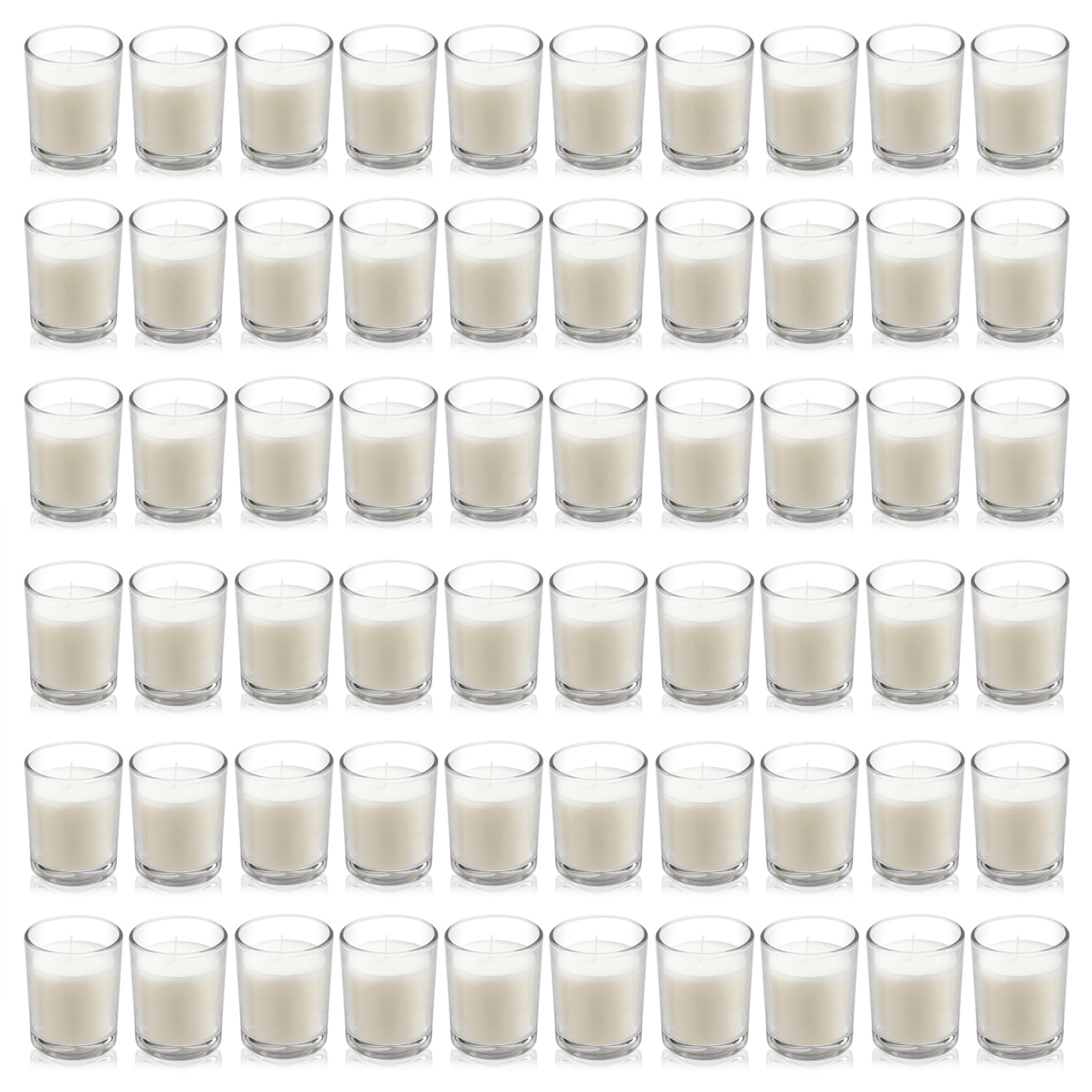 Housecret warm white unscented glass votive candles illuminate spaces with a clean glow.
