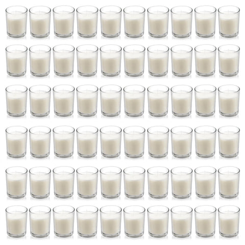 Housecret warm white unscented glass votive candles illuminate spaces with a clean glow.